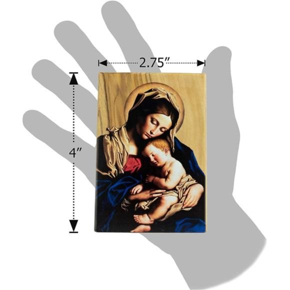 Madonna and Child Icon, Virgin Mary and Baby Jesus, Holy Land Olive Wood Decor - Picture 4 of 4